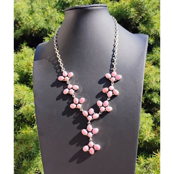 Southwest Cowgirl Pink Conch Shell Cluster Sterling Silver Lariat Necklace - Picture 2 of 9